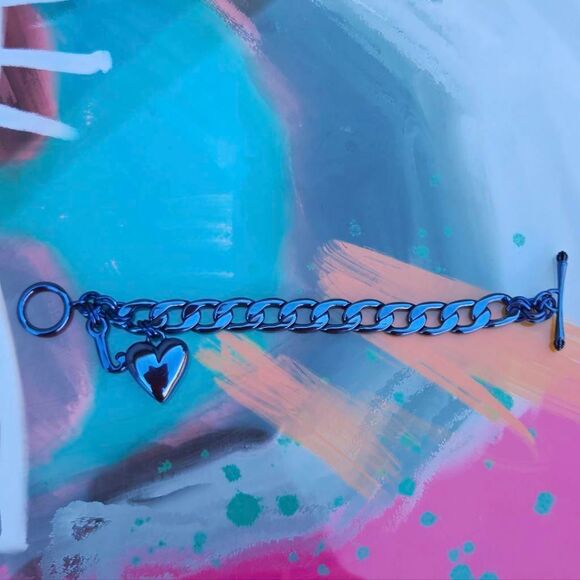 Juicy Couture Y2K Rare Metallic Blue Charm Puffy Heart Vintage Starter Bracelet - Picture 8 of 9
